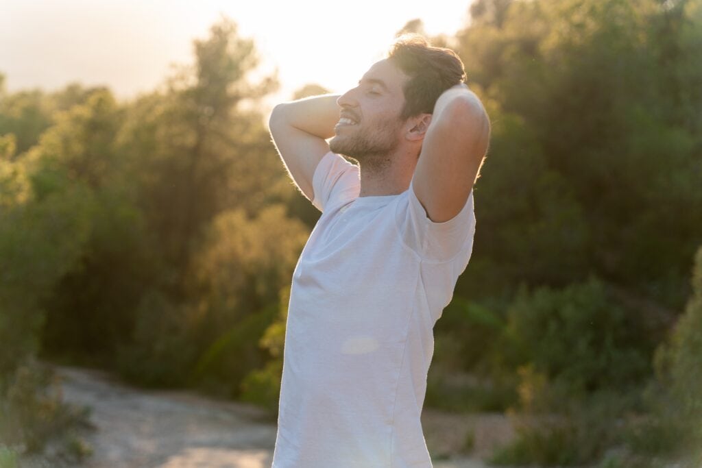 Man happy in the sun near Fountain Valley.